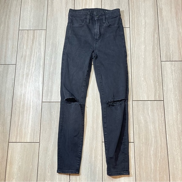 American Eagle Next Level Stretch Womens Black Skinny Distressed Jeans Size 00XS - Picture 1 of 8